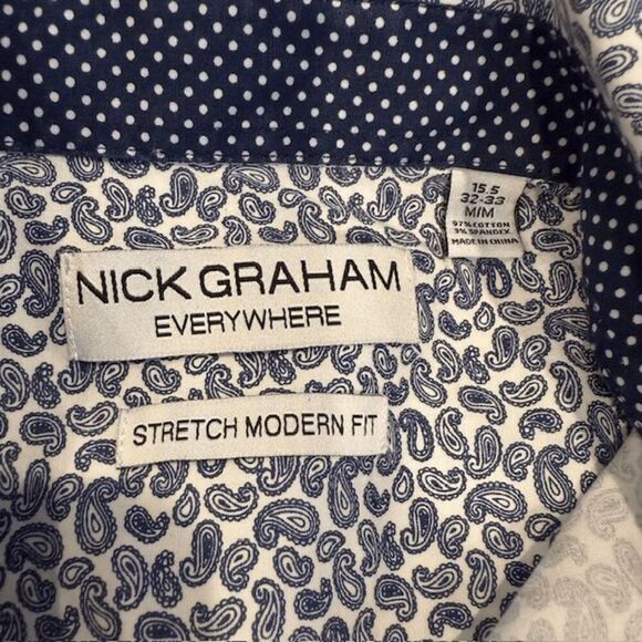 Nick Graham Everywhere Men's Button Shirt Contrast Navy Flip Cuff Stretch Medium - Picture 6 of 11